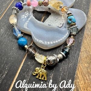 Multicolor Beaded Bracelet with Gold Elephant Charm